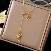 Pendant Necklaces Hulu Titanium Steel Necklace Plated 18k Gold Pull-out Collarbone Chain Tassel Letter For Women195i