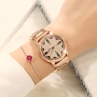 Polshorloges 2022 mode luxe dames kristal rotatie horloge vrouwen rose goud roestvrij stalen jurk horloges vrouwelijke kwarts