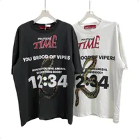 RRR123 T Gömlek Retro Sıkıntılı Kısa Kollu Yılan Matthew Viper Baskı Vintage Erkekler Ve Kadınlar En Yüksek Sokak Rahat T-shirt