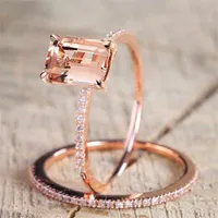 Vrouwelijke vierkante ring set luxe roségoud gevulde kristal zirkoon ring trouwring belofte verlovingsringen voor dames sieradencadeaus254q