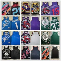 Vintage Mitchell and Ness Basketball Tim Duncan Retro Jersey 21 Larry Bird 33 Vince Carter 15 Tracy McGrady 1 Kyrie Irving 11 Black White Green Purple Blue Big Team