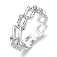 Luxus glänzender Kristall Cz Zirkonband Ringe Hoop Doppelreihe hohl Hollow Schöne Ringschmuck für Frauen