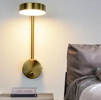 Modern 9W Wall Lamps with Switch Living Room Gold LED Wall Light Bedroom Bedside Interior Lighting