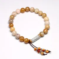 Charm Bracelets Natural Gemstone Mala Beads Bracelet For Men Women Tibetan OM Yoga 8MM Coral Jade Chrysanthemum Tassel Jewelry