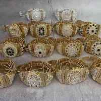 Marokkanischer Stil Gold kleiner Gürtel Damen Hochzeit Dekoration Metallgürtel Strass Strass Diamant Noble Geschnitztes Muster Cafan Taillenkette