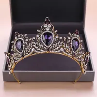 KMVEXO 2019 New Baroque Purple Crystal Tiara Crown Hair Associory Brides Tiaras Wedding Headpiece Princess Queen Diadem H321b