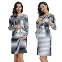 Pielęgniarstwo ciążowe kobiety sukienki karmiące piersią ubrania u ubrania na kobietę w ciąży w paski LAKTACJA DŁUGO sukienka Vestido G220309