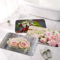 Tappeti secchio fiori rosa rosa vaso stampato in flanella tappeto da bagno decorazione non slittamento per soggiorno cucina benvenuto zerbino