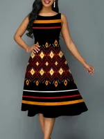 Casual Dresses Summer Elegant Big Hem Midi Dress Women 2022 Fashion O Neck Stripe Print Woman Party Vestidos