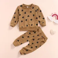 Clothing Sets 0-3Y Born Infant Baby Girls Boys Heart Print Tops Leggings Pant Outfits Clothes Set Long Sleeve Fall Winter