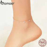 bamoer 925 Sterling Silver Cubic Zirconia Rose Gold Color Chain Anklets for Women Bracelet for Foor Holiday Jewelry SCT015 F1219340F