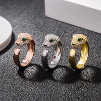 Anneaux de créateurs de haute qualité Open Ring Adjustable Fashion Full Inclay Cubic Zircon Green Eye Leopard Head Shape Rings For Women Jewelry