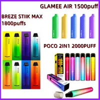 Véritable Glamee Air Poco 2in1 BREZE STIIK MAX Cigarettes électroniques jetables 850mAh 950mAh 6ml Stick Vape