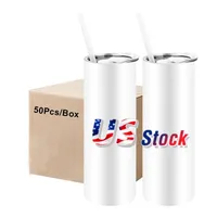 US Stock 20oz Sublimation Blanks Tumblers Bouteille d'eau isolée en acier inoxydable droit pour voyager Tasses de tasses portables