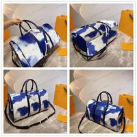 Blue Monograms Bandana Pattern Travel Duffle Bag Men's Pre-Fall 2022 Top Handle Bags Keep Bandouliere All 45B M20558 45CM Lug240K