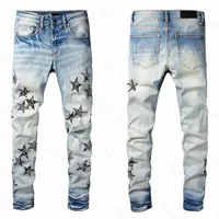 Мужские женские дизайнеры джинсы расстроенные рваные байкерские джинсы для мужчин печатать модную ману