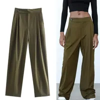 Women&#039;s Pants & Capris Za Women High Waist Wide Leg 2022 Autumn Casual Baggy Streetwear Trousers Fashion Button Woman