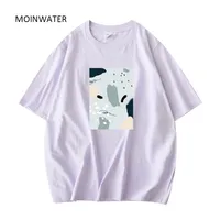 Moinwater frauen sommer t-shirts weibliche baumwolle mode drucken teen lady blau lila kurzarm t-shirt tops mt21026 220425