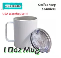 Entrepôt local!!! Tasse à café de sublimation vierge avec poignée de 10 oz subliamtion mug tums en acier inoxydable tumbblers avec couvercles USA Warehouse