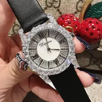 Wristwatches Fashionable Silver-white Zircon Roman Women's Watch Individual Leather Belt Diamond