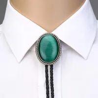 Bow Ties Naturel Stone Green Cat Eye Bolo Tie pour l'homme Cowboy Cowgirl Western Cuir Corde en alliage zinc Coldiebow Bowbow