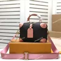 Vintage Cowhide Petite Malle Souple Women Shoulder Crossbody Bags Designer Handbags With Pink Strap Flap Totes Messenger Bag Luxury Lady Purses Clutchs Wallets