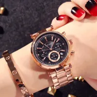 Horloges 2022 Top Guou Brand Fashion Real 3 Eyes Work Rose Gold Steel Quartz Dames Dames Polshorloge Armband Kalender Japan Movt Clock