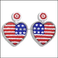 Stud Earrings Jewelry Whole- Luxury Designer Exaggerated Lovely Cute Colorf Beaded America Usa Flag Heart Pendant For Women Girls309L Drop D