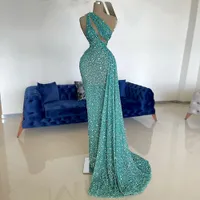 Luxury Beading Prom Dresses One Shoulder Mermaid Cocktail Party Gown Sequins Keyhole Style Abendkleider Evening Dress