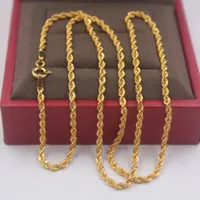 Catene vere solide collana in oro giallo 18k donne Lucky Hollow Rope Chain Link 40-55cmchains