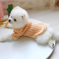 Sweet Line Knitted Dog Sweater Cute Orange Pet Cat Clothes ets et Hoodies For Puppies Warm Kitty Vest Rabbit Animals kedi L220810