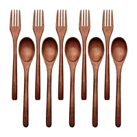 10 Pcs Wooden Spoons Forks Set Wooden Utensil Set Reusable Natural Wood Flatware Set for Cooking Stirring Eating 220628
