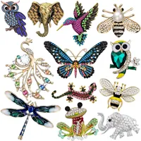 Pins Broschen Frauen Brosche Set Strassstierstift Kristall Vintage mit Kolibri Owl Elefant Pfauen Biene Insekt Form Schmetterling Amlbg