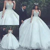 Luxury Ball Gown Church Wedding Dresses with Full Length Sexy Spaghetti Lace Applique Ruffle Bridal Gowns Custom Made252A