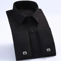Men's Dress Shirts French Cuff Shirt 2022 Brand Long Sleeve Formal Business Men Casual Black Social With Cufflinks 6XL