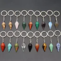 17 renk konik doğal taş anahtar zinciri doğal kristal akik altıgen anahtar zincirleri çanta takı kolye