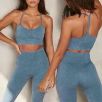 Yoga Outfits New Seamless Women Set Sportswear Two Piece Suit Workout Clothes High Waist Leggings Active Crop Top Wear 220523