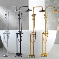 Floor Mounted Standing Bathroom Tub Faucet Rainfall Shower Head Hand Shower Systom Tub Spout Mixer Tap 2 Handle263Y