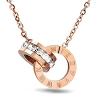 Pendant Necklaces Korean Roman Numeral Stainless Steel Necklace With Zircon For Women Rose Gold Silver Color Jewelry329N