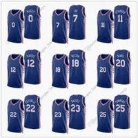 Niestandardowe wydrukowane 75th 2022 Nowe koszulki koszykówki miasta Harris Embiid Simmons Green Curry Korkmaz Niang Maxey Thybulle Drummond Springer Blue High Quality Jersey