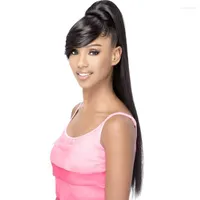 Synthetic Wigs Clips In Ponytail Hair For Black Women Long Smooth Afro Hairpiece Pony Tail With False Fake Fringe Bangs Kend22