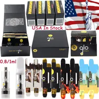 USA In Stock New Packaging Empty 40 Strains GLO Atomizers Extracts Vape Pen Cartridges Carts Dab Wax Ceramic Coil Glass Tank Thick Oil 510 Thread Battery Vaporizers