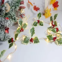 Dekorativa blommor kransar jul led strängljus med pärlor krans krans holly xmas inomhus fairy för hem dec w7m6decorative