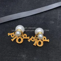 Designer Fashion Diamond Double Sided Pearl Letter Earrings Selected Brass 925 Silver Pin Couple Birthday Wedding Gift Charm271q
