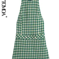 Женская мода Houndstooth Tweed Mini Pinefore Платье винтажное рукавочное платья на молнии на молнии vestidos mujer 220526
