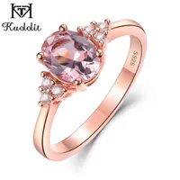 クラスターリングKuololit Pink Morganite Gemstone for Women 925 Sterling Silver Rose Oval Stone Ring Weddingband Jewelry211u