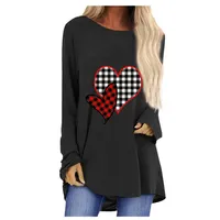 2021 Valentines Day Women Long Sleeve T Shirts Plaid Heart Printing T-shirt Pullovers Casual Sports Sweatshirt Tops Autumn Blouse 275H