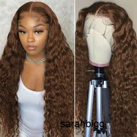 Kinky Curly 360 Lace Frontal Brazilian Wigs for Black Women Brown Deep Wave Synthetic Wig with Baby Hair Blenched Kvds KVDS