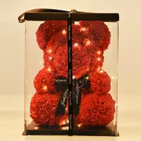 Regalo per la mamma 25 / 40cm Teddy Rose Bear Fiori artificiali Rosa dell'orso nella scatola Decor di nozze Regali di compleanno per le donne fidanzata 220330
