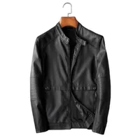 Men's Fur & Faux 2022 Men Leather Jacket Casual Stand Collar Long Sleeve Motorcycle Zipper